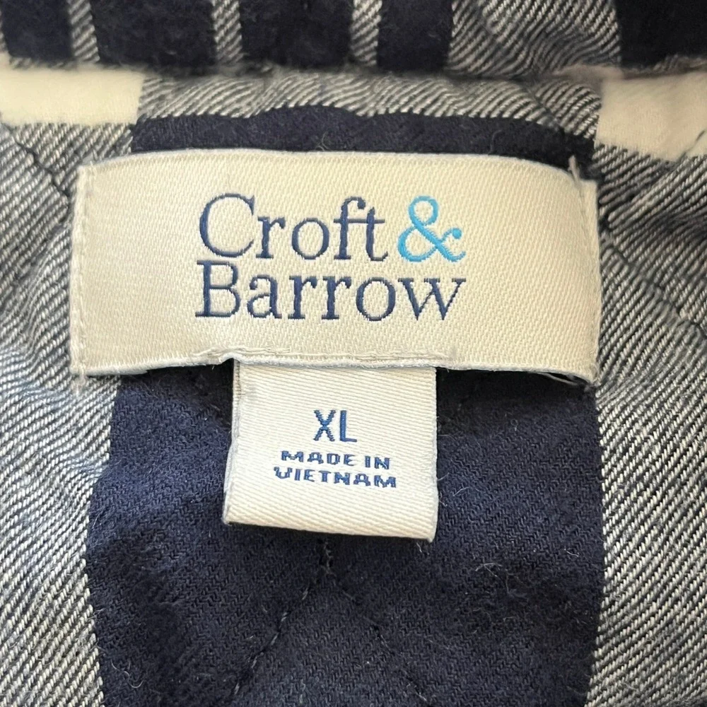 Croft & Barrow Womens XL Navy Blue White‎ Plaid Quilted Zip Front Puffer Vest